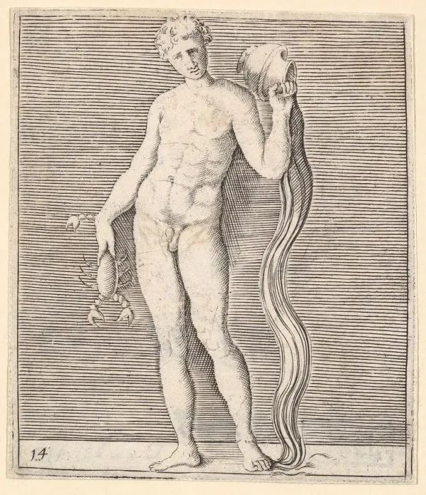 Framed Print : Man with Crayfish and Urn of Water, published ca. 1599-1622. Creator: Unknown Framed Print : Man with Crayfish and Urn of Water, published ca. 1599-1622. Creator: Unknown