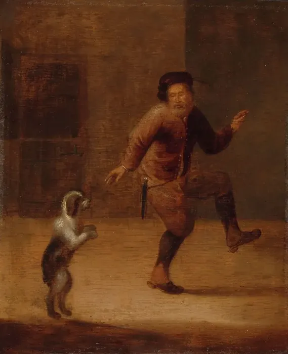 Framed Print : A Man Dancing with a Dog, c.1655-c.1665. Creator: Hendrick Bogaert Framed Print : A Man Dancing with a Dog, c.1655-c.1665. Creator: Hendrick Bogaert