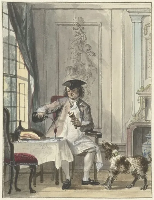Framed Print : Man dining with a glass of wine and a joint of meat, 1706-1750. Creator: Cornelis Troost Framed Print : Man dining with a glass of wine and a joint of meat, 1706-1750. Creator: Cornelis Troost