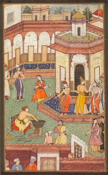 A Man Dips His Hand into a Cauldron as Ladies of the Harem Stand in Amazement... c