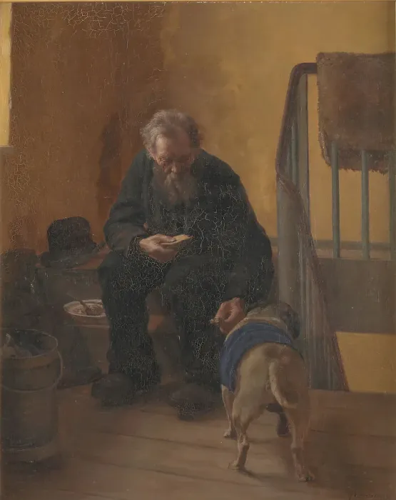 Framed Print : Man and dog, 1893. Creator: Gustav Vermehren Framed Print : Man and dog, 1893. Creator: Gustav Vermehren