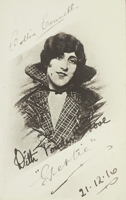 Framed Print : An man in drag as 'Gertie' wearing a checked coat, 1916. Creator: Unknown Framed Print : An man in drag as 'Gertie' wearing a checked coat, 1916. Creator: Unknown