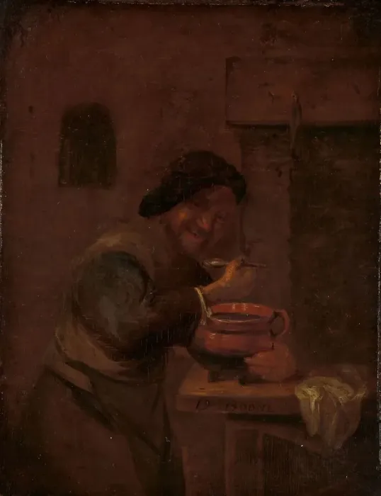 Framed Print : Man Eating from an Earthenware Pot, c.1660-c.1680. Creator: Daniel Boone Framed Print : Man Eating from an Earthenware Pot, c.1660-c.1680. Creator: Daniel Boone