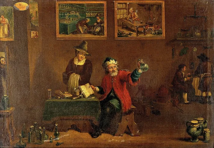 Framed Print : A man examining a urine flask, c1680s. Creator: Follower of David Teniers II Framed Print : A man examining a urine flask, c1680s. Creator: Follower of David Teniers II
