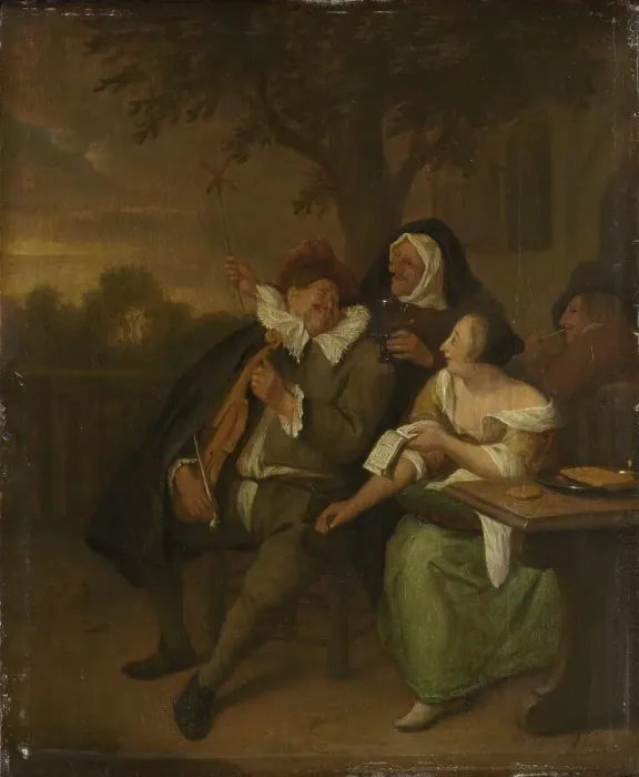 Framed Print : Man with a fiddle in bad company, 1670-1700. Creator: Unknown Framed Print : Man with a fiddle in bad company, 1670-1700. Creator: Unknown