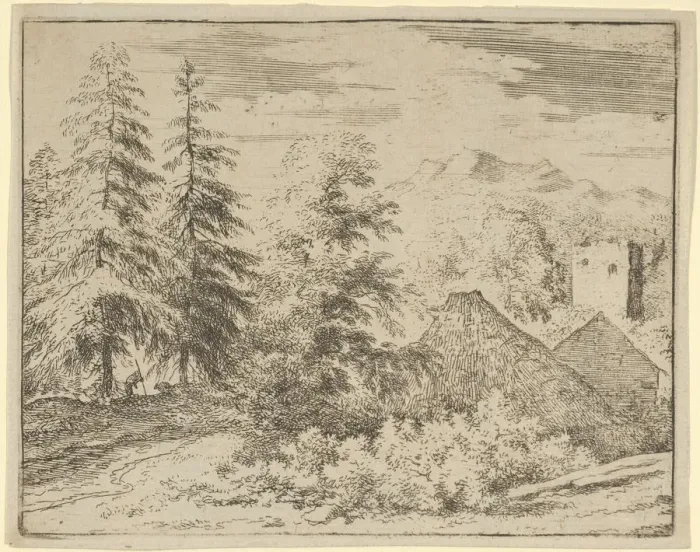 Framed Print : The Man between the Two Fir Trees, 17th century. Creator: Allart van Everdingen Framed Print : The Man between the Two Fir Trees, 17th century. Creator: Allart van Everdingen