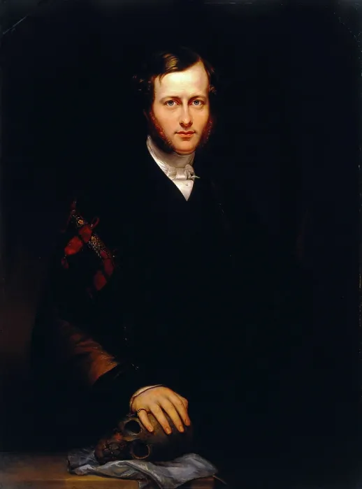 Framed Print : A man (George Dixon Longstaff?) wearing academic robes and holding a skull, 1835. Creator: Carl Schmid Framed Print : A man (George Dixon Longstaff?) wearing academic robes and holding a skull, 1835. Creator: Carl Schmid