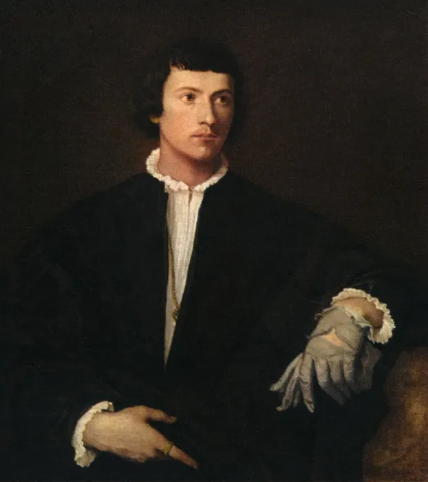 Framed Print : The Man with a Glove, c1520, (1937). Artist: Titian Framed Print : The Man with a Glove, c1520, (1937). Artist: Titian