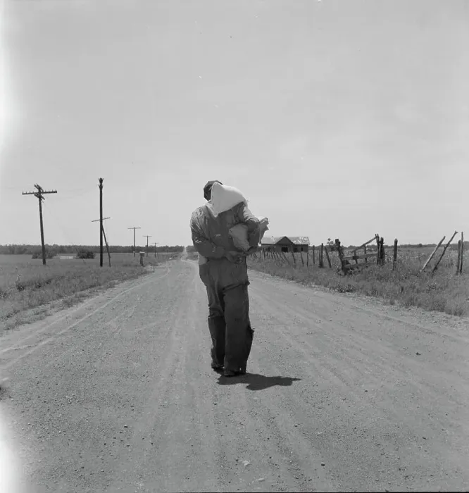 Framed Print : Man going home with relief, near Oil City, Carter County, Oklahoma, 1937. Creator: Dorothea Lange Framed Print : Man going home with relief, near Oil City, Carter County, Oklahoma, 1937. Creator: Dorothea Lange