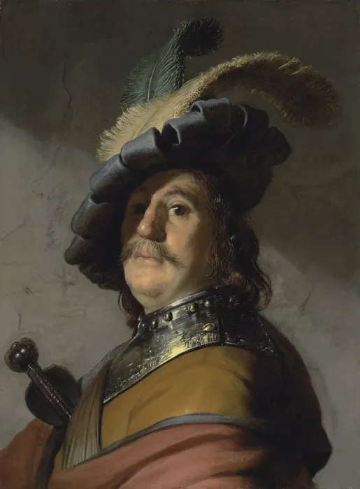 Framed Print : A man in a gorget and cap. Artist: Rembrandt van Rhijn (1606-1669) Framed Print : A man in a gorget and cap. Artist: Rembrandt van Rhijn (1606-1669)