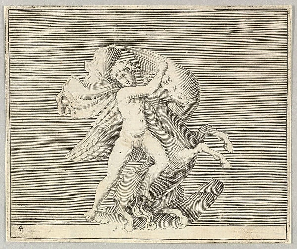 Man Grappling with Winged Horse, published ca. 1599-1622. Creator: Unknown