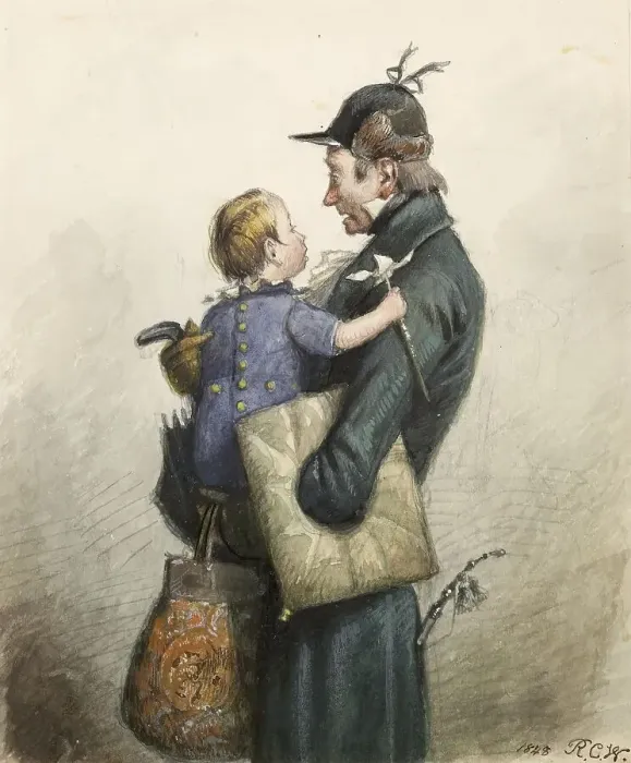 Framed Print : Man in Green Coat with Umbrella, 1848. Creator: Richard Caton Woodville Framed Print : Man in Green Coat with Umbrella, 1848. Creator: Richard Caton Woodville