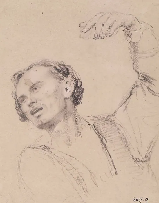 Framed Print : Man with Hand Upraised - Study for The Landing of Mary, Queen of Scots at Leith, c1826. Creator: William Allan Framed Print : Man with Hand Upraised - Study for The Landing of Mary, Queen of Scots at Leith, c1826. Creator: William Allan