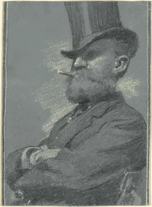 Framed Print : Man in Top Hat, Smoking a Cigar, late 19th century. Creator: Robert William Vonnoh Framed Print : Man in Top Hat, Smoking a Cigar, late 19th century. Creator: Robert William Vonnoh
