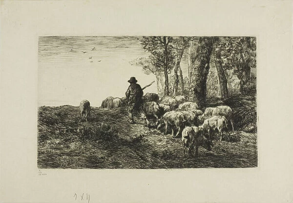 Man with Herd of Pigs, c. 1866. Creator: Charles Emile Jacque