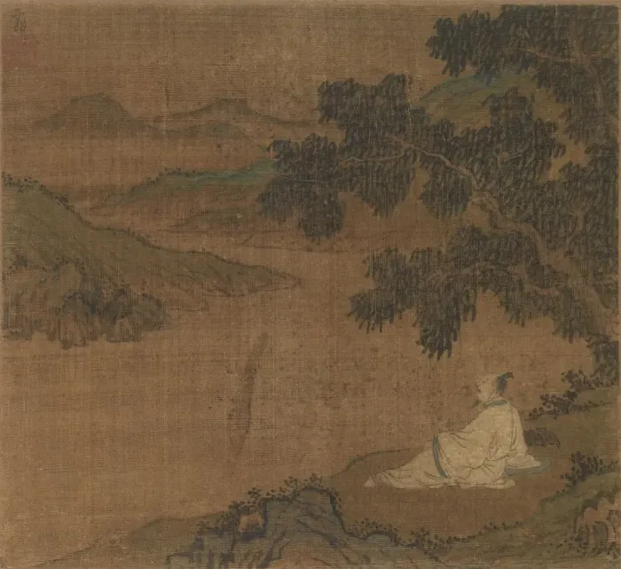Framed Print : Man on a Hillside under a Tree Overlooking a River, Ming Dynasty(?). Creator: Unknown Framed Print : Man on a Hillside under a Tree Overlooking a River, Ming Dynasty(?). Creator: Unknown