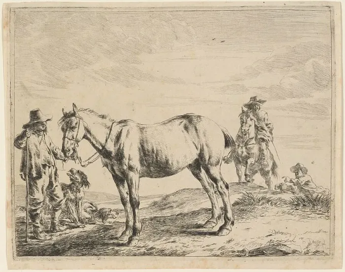 Framed Print : A Man Holding a Horse by His Bridle, 1651. Creator: Dirck Stoop Framed Print : A Man Holding a Horse by His Bridle, 1651. Creator: Dirck Stoop