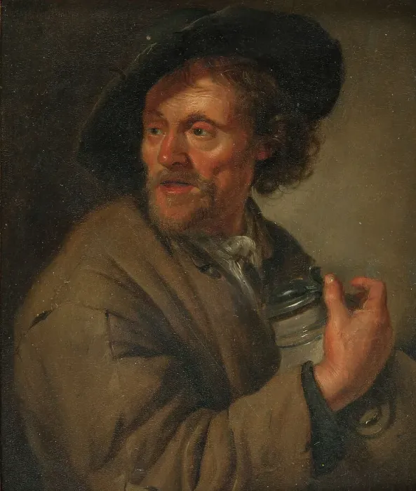 Framed Print : Man Holding a jug, 1679. Creator: Jacob Toorenvliet Framed Print : Man Holding a jug, 1679. Creator: Jacob Toorenvliet