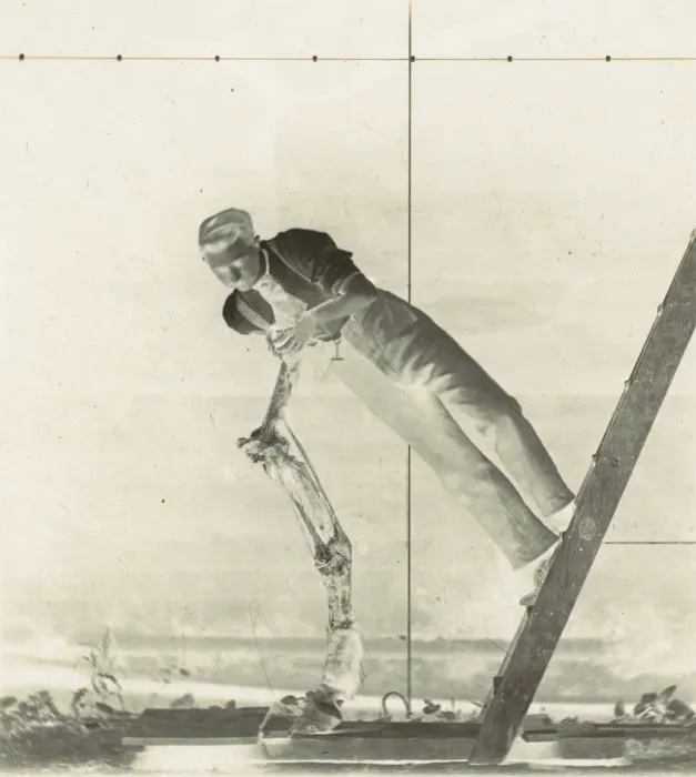 Framed Print : Man on a Ladder with Dissected Horses Leg, 1880s. Creator: Thomas Eakins Framed Print : Man on a Ladder with Dissected Horses Leg, 1880s. Creator: Thomas Eakins