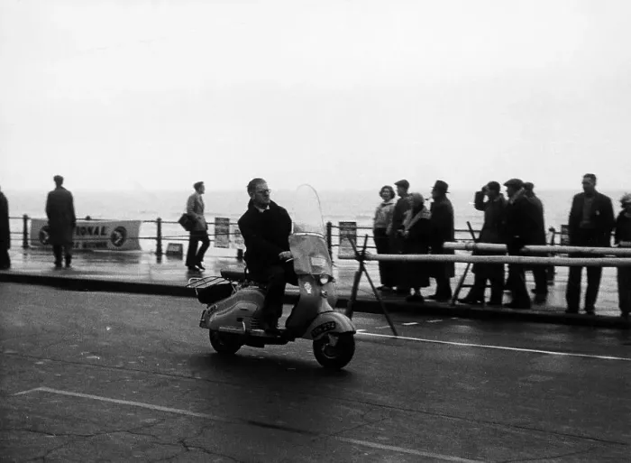 Framed Print : A man on a Lambretta scooter, taking part in the Daily Express rally, 1953 Framed Print : A man on a Lambretta scooter, taking part in the Daily Express rally, 1953