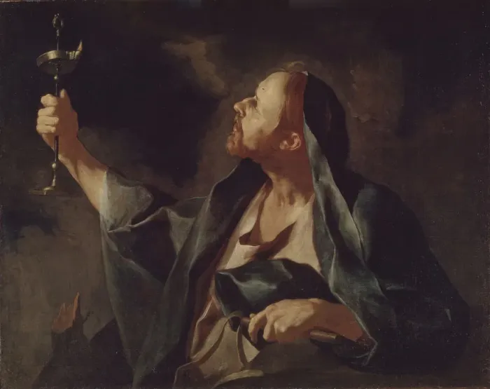 Framed Print : A man with a lamp and a whip (The Prophet Sophonias). Artist: Petrini, Giuseppe Antonio (1677-1759) Framed Print : A man with a lamp and a whip (The Prophet Sophonias). Artist: Petrini, Giuseppe Antonio (1677-1759)