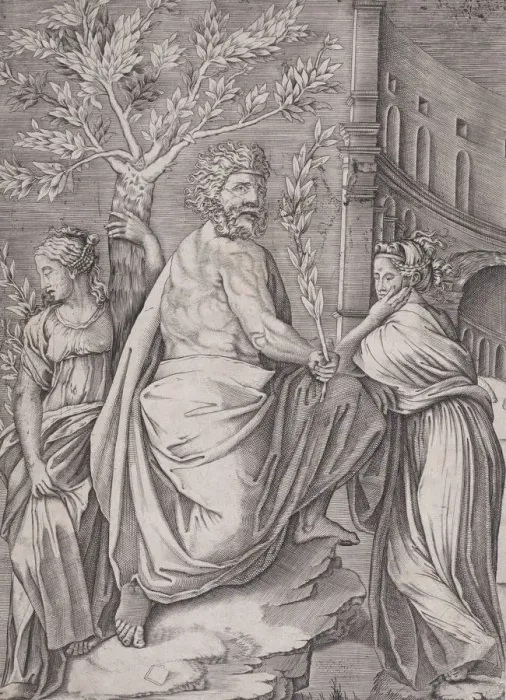 Framed Print : The Man with a Laurel Branch, ca. 1514-36. Creator: Agostino Veneziano Framed Print : The Man with a Laurel Branch, ca. 1514-36. Creator: Agostino Veneziano