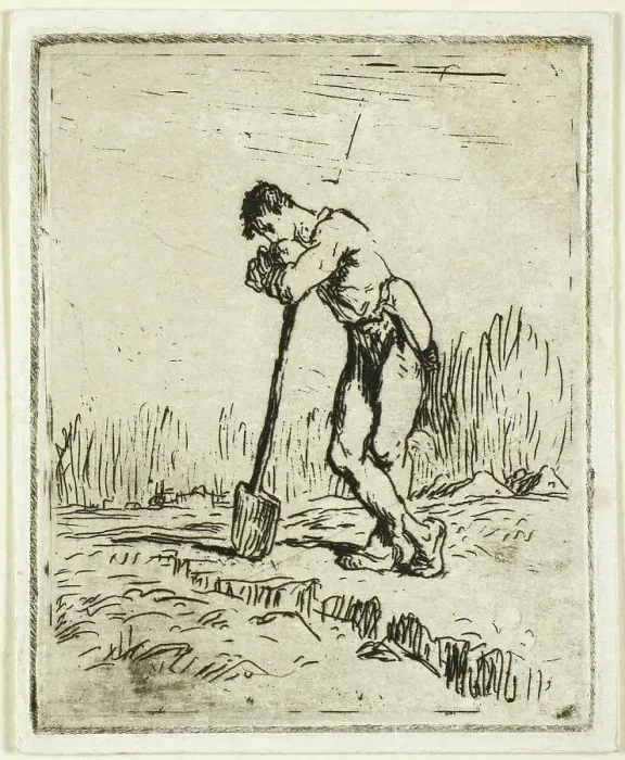 Framed Print : The Man Leaning on His Spade, c. 1847. Creator: Jean Francois Millet Framed Print : The Man Leaning on His Spade, c. 1847. Creator: Jean Francois Millet