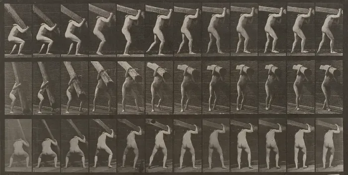 Framed Print : Man Lifting Beam: Plate 383, 1887. Creator: Eadweard J Muybridge Framed Print : Man Lifting Beam: Plate 383, 1887. Creator: Eadweard J Muybridge