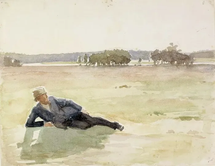 Framed Print : A man loitering in the meadow, c1890s. Creator: Albert Edelfelt Framed Print : A man loitering in the meadow, c1890s. Creator: Albert Edelfelt
