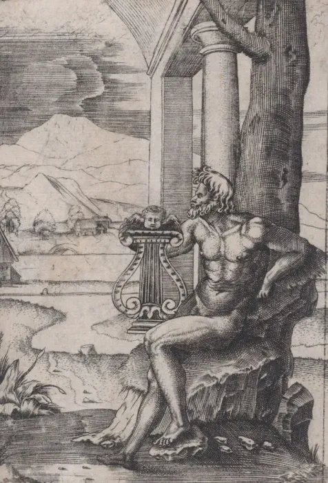 Framed Print : Man with a Lyre, ca. 1514-36. Creator: Agostino Veneziano Framed Print : Man with a Lyre, ca. 1514-36. Creator: Agostino Veneziano