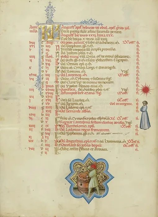 Framed Print : A Man Making a Barrel: Zodiacal Sign of Virgo; Missal, between about 1389 and 1400. Creator: Master of the Brussels Initials Framed Print : A Man Making a Barrel: Zodiacal Sign of Virgo; Missal, between about 1389 and 1400. Creator: Master of the Brussels Initials