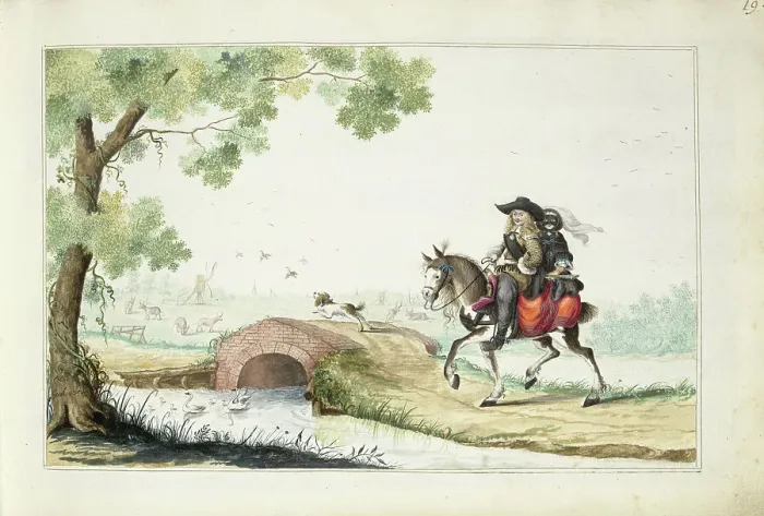 Framed Print : Man and masked woman on horseback, 1660. Creator: Gesina ter Borch Framed Print : Man and masked woman on horseback, 1660. Creator: Gesina ter Borch