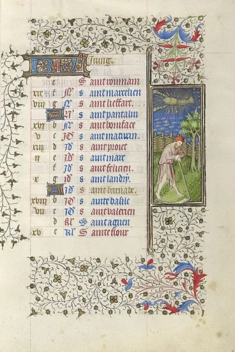 Framed Print : A Man Mowing; Book of Hours, about 1415-1420. Creator: Workshop of the Master of the Rohan Hours Framed Print : A Man Mowing; Book of Hours, about 1415-1420. Creator: Workshop of the Master of the Rohan Hours