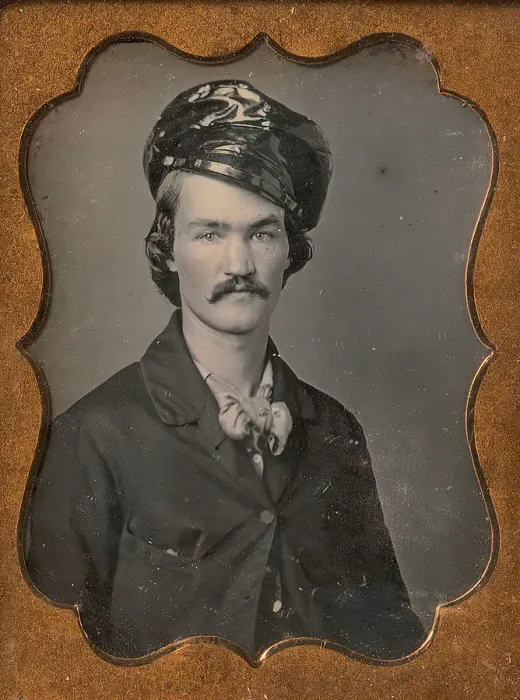 Framed Print : Man with Mustache Wearing Oilskin Hat, 1854-55. Creator: Edward M. Tyler Framed Print : Man with Mustache Wearing Oilskin Hat, 1854-55. Creator: Edward M. Tyler