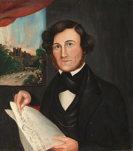 Man Named Hubbard Reading 'Boston Atlas', 1843 or after. Creator: Unknown