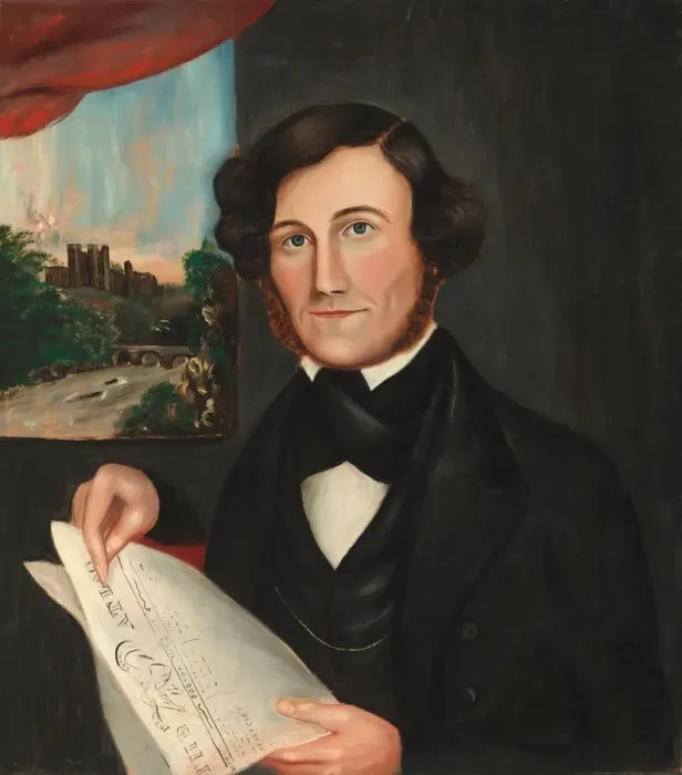 Framed Print : Man Named Hubbard Reading Boston Atlas, 1843 or after. Creator: Unknown Framed Print : Man Named Hubbard Reading Boston Atlas, 1843 or after. Creator: Unknown