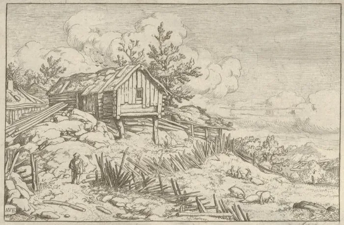 Framed Print : The Man near the Entry of the Ruinous Hedge, 17th century. Creator: Allart van Everdingen Framed Print : The Man near the Entry of the Ruinous Hedge, 17th century. Creator: Allart van Everdingen
