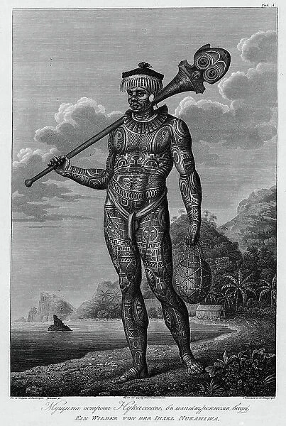 A Man From Nukagiva Island with Tattoos on His Body, 1813. Creators: Jegor Skotnikoff, Ignaz Sebastian Klauber