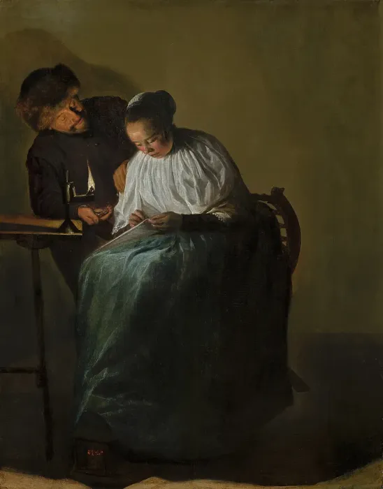 Framed Print : Man Offering Money to a Young Woman. Creator: Judith Leyster Framed Print : Man Offering Money to a Young Woman. Creator: Judith Leyster