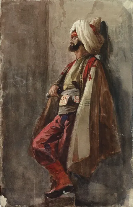 Framed Print : A man in an oriental costume. Creator: Adolf von Becker Framed Print : A man in an oriental costume. Creator: Adolf von Becker