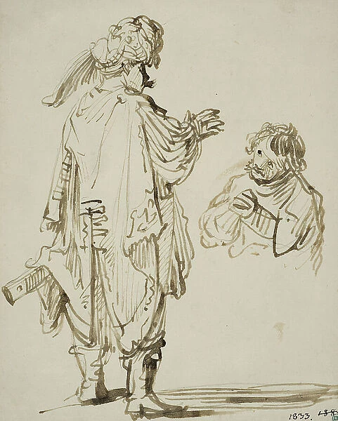 Man in oriental costume gesturing to a kneeling man. Creator: Rembrandt Harmensz van Rijn