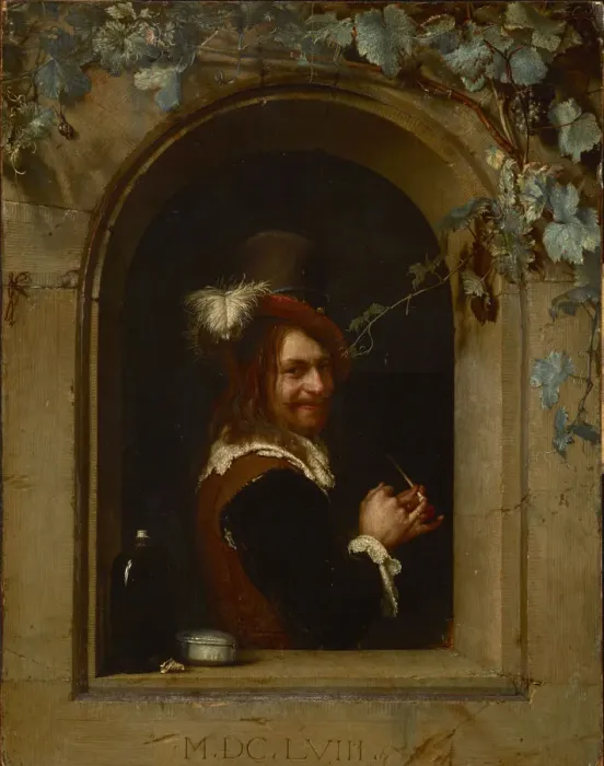 Framed Print : Man with pipe at a window, ca 1658 Framed Print : Man with pipe at a window, ca 1658