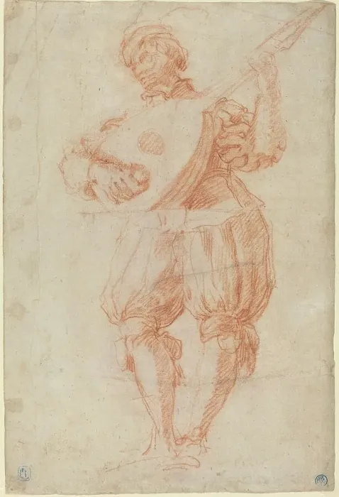 Framed Print : Man Playing a Lute [recto]. Creator: Matteo Rosselli