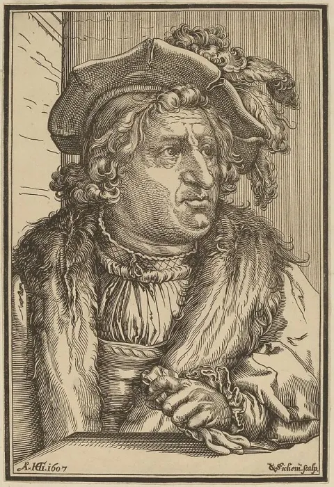 Framed Print : Man with a Plumed Cap, after 1607. Creator: Christoffel van Sichem I Framed Print : Man with a Plumed Cap, after 1607. Creator: Christoffel van Sichem I