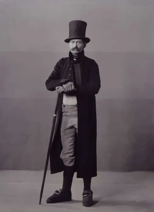 Framed Print : A man poses in folk costume with a long coat and a top hat, 1880-1907. Creator: Helene Edlund Framed Print : A man poses in folk costume with a long coat and a top hat, 1880-1907. Creator: Helene Edlund