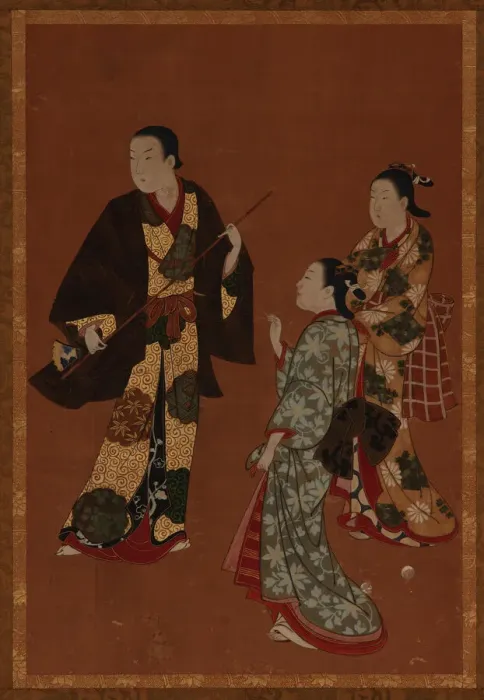 Framed Print : A man, possibly an actor, and two girls, Edo period, 18th century Framed Print : A man, possibly an actor, and two girls, Edo period, 18th century