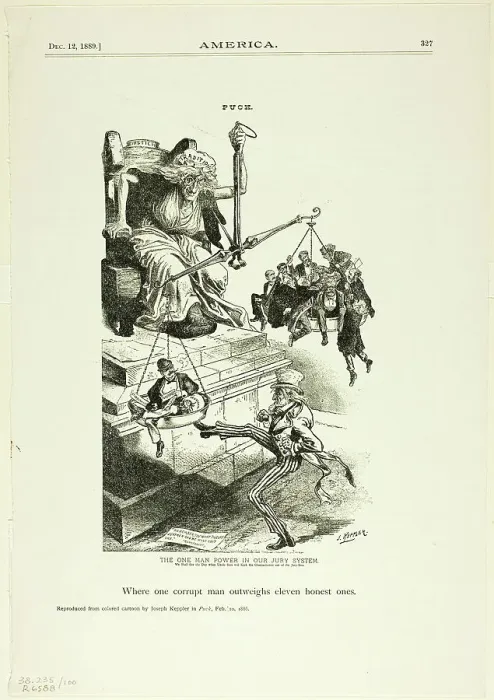 Framed Print : The One Man Power in our Jury System, from Puck, published February 10, 1886. Creator: Joseph Keppler Framed Print : The One Man Power in our Jury System, from Puck, published February 10, 1886. Creator: Joseph Keppler