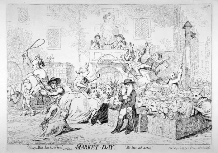 Framed Print : Every man has his price - Sir Rt Walpole, Market day, Sic itur ad astra, 1788 Framed Print : Every man has his price - Sir Rt Walpole, Market day, Sic itur ad astra, 1788