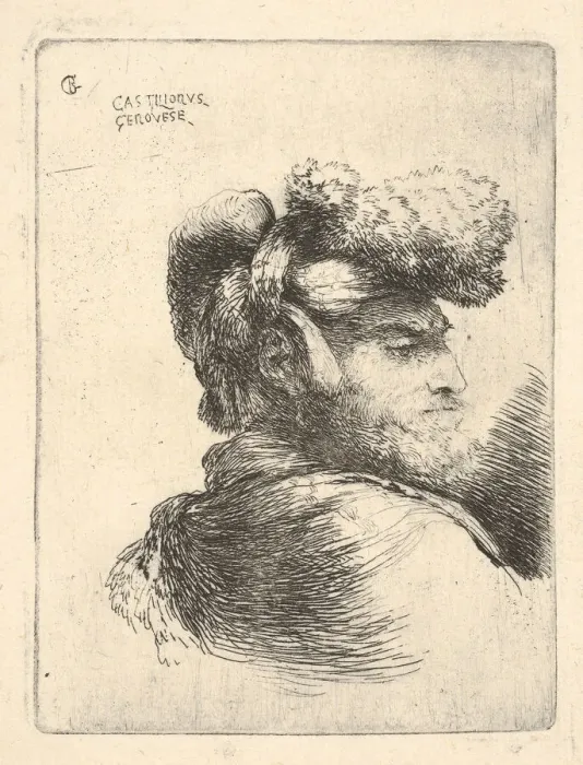 Framed Print : Man in profile facing right, wearing a fur hat, from series of Small Heads in Or... ca Framed Print : Man in profile facing right, wearing a fur hat, from series of Small Heads in Or... ca