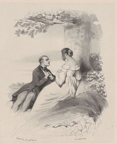 Man Proposing to a Woman whose Face is Hidden by Hair, ca. 1830-65